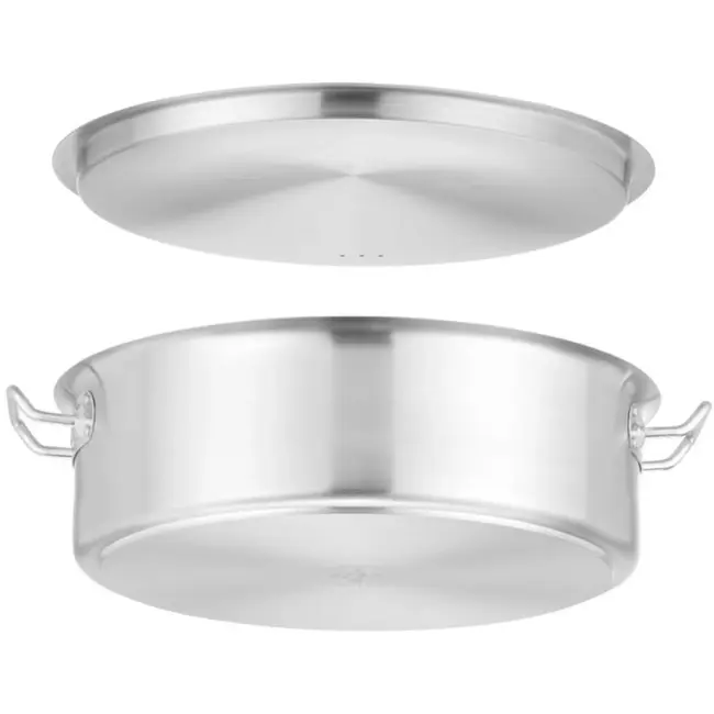 HENDI Kookpan laag met deksel - rvs sandwichbodem - 38,0x13,9 cm - 15,8 l - zilver - inductie