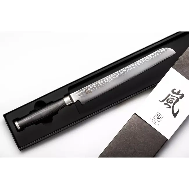 Yaxell Taishi Broodmes 25 cm – VG-10 Staal – Hardheid 61 HRC – Tsuchime Afwerking – Gehamerd Lemmet – Zwart Pakka Beukenhout Handvat