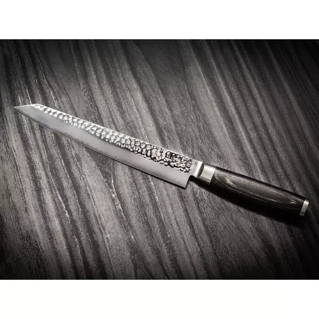 Yaxell Taishi Sashimi Fileermes 23 cm – VG-10 Staal – Hardheid 61 HRC – Tsuchime Afwerking – Gehamerd Lemmet – Zwart Pakka Beukenhout Handvat