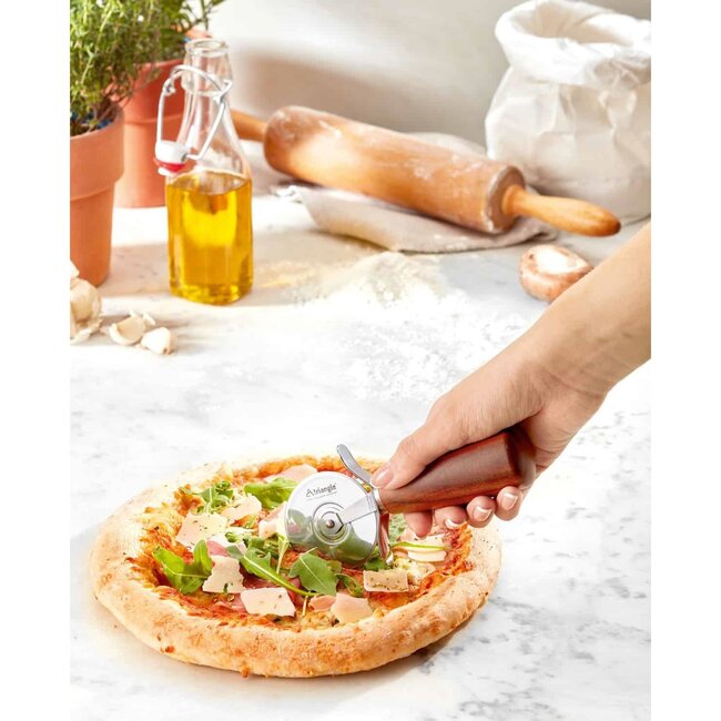 Triangle Pizzasnijder met Pruimenhouten Heft – 7cm RVS Lemmet – Solingen Kwaliteit