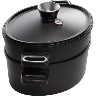 AMT Gastroguss Ovale waterloze kookset 33 x 26 cm met deksel en stoominzet met zijhandgrepen LOTAN® antiaanbaklaag geschikt voor alle warmtebronnen incl. inductie