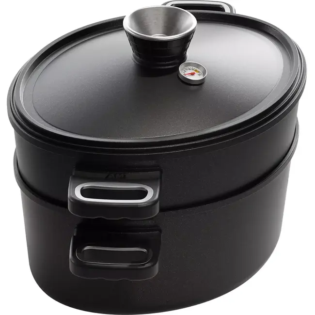AMT Gastroguss Ovale waterloze kookset 33 x 26 cm met deksel en stoominzet met zijhandgrepen LOTAN® antiaanbaklaag geschikt voor alle warmtebronnen incl. inductie