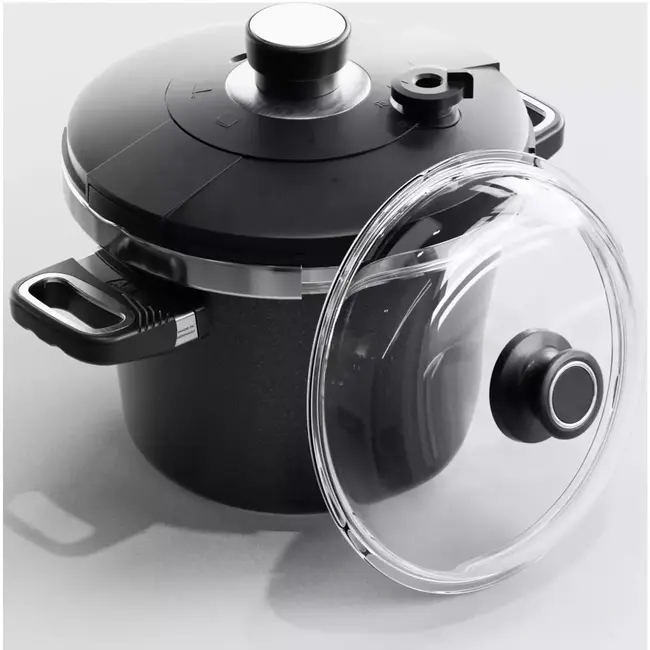 AMT Gastroguss Drukpan set – Ø 24 cm – 4,5 liter – Lotan® anti-aanbaklaag – Geschikt voor inductie – Inclusief glazen deksel