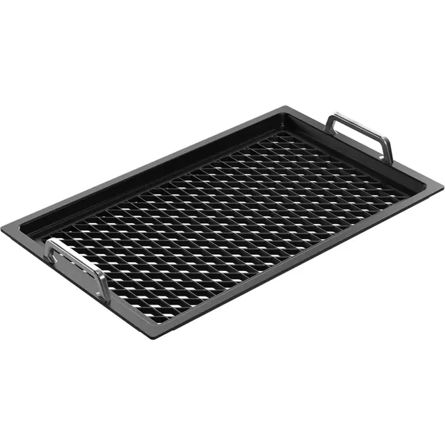 AMT Gastroguss Gastronorm bak GN 1/1 hoogte 2 cm met handgrepen met barbecueoppervlak geperforeerd LOTAN® antiaanbaklaag voor barbecue en grill