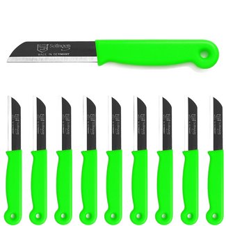 Solingen Schilmesje – RVS – Glad – 16 cm met Blade Cover – Neon Groen – 10 stuks