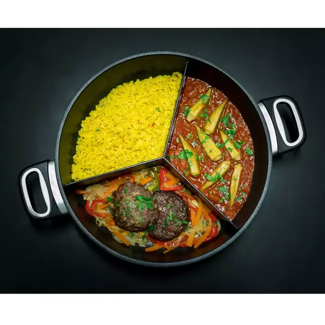 AMT Gastroguss 3-vaks hapjespan – 32 cm – aluminium – antiaanbak – inductie en ovenbestendig