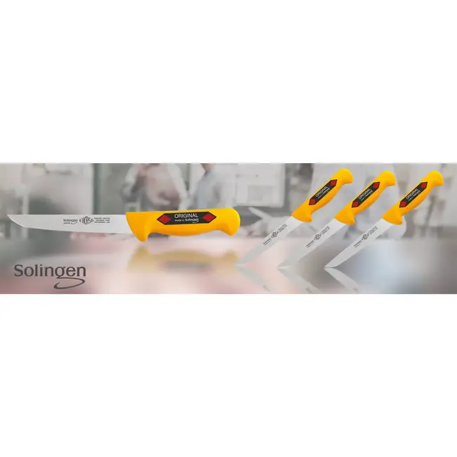 Eikaso Solingen Uitbeenmes 18 cm – Stijf en Breed Lemmet – Ergonomisch Geel Heft