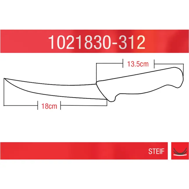 Eikaso Solingen Uitbeenmes 18 cm – Gebogen Lemmet – Stijf – Geel Handvat
