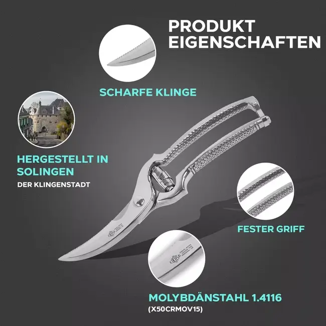 Eikaso Solingen Krachtige RVS Wildschaar 25 cm – Ideaal voor Vlees en Gevogelte