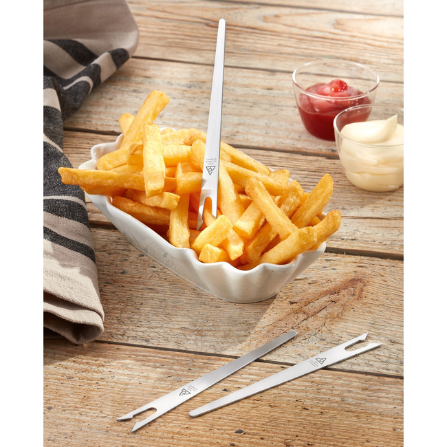 Triangle antipasti vorkjes set 50 stuks van roestvrij staal met etui voor stijlvol serveren