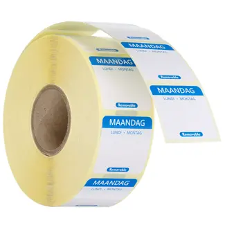 HENDI Herbruikbare voedselveiligheid dagstickers maandag blauw 25x25 mm met notitieruimte kleurgecodeerd 1000 per rol