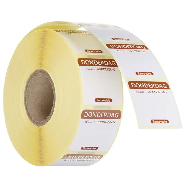 HENDI Herbruikbare voedselveiligheid dagstickers donderdag bruin 25x25 mm met notitieruimte kleurgecodeerd 1000 per rol