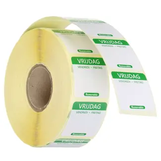 HENDI Herbruikbare voedselveiligheid dagstickers vrijdag groen 25x25 mm met notitieruimte kleurgecodeerd 1000 per rol