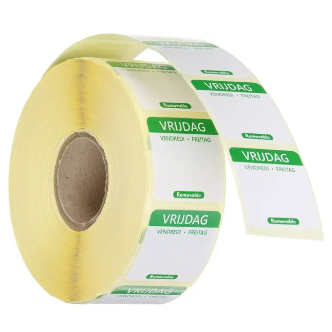 HENDI Herbruikbare voedselveiligheid dagstickers vrijdag groen 25x25 mm met notitieruimte kleurgecodeerd 1000 per rol