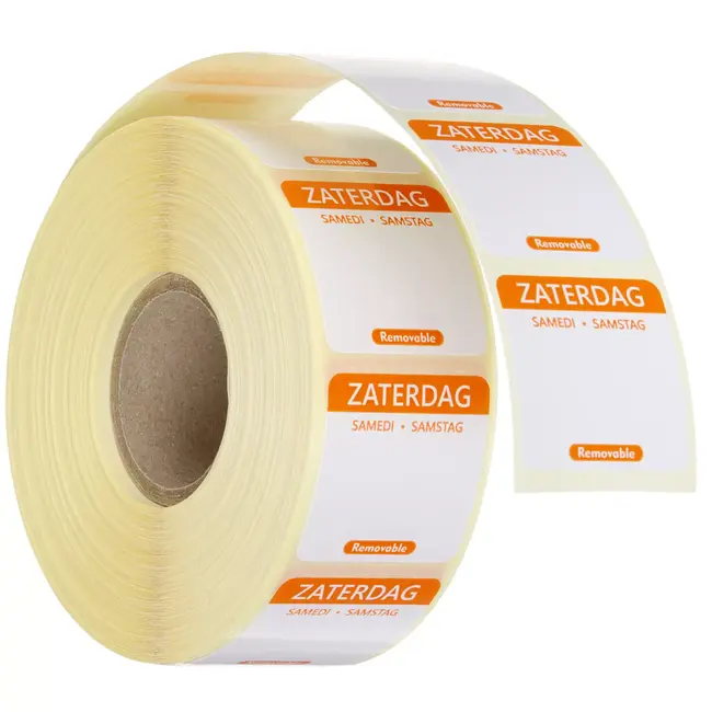 HENDI Herbruikbare voedselveiligheid dagstickers zaterdag oranje 25x25 mm met notitieruimte kleurgecodeerd 1000 per rol
