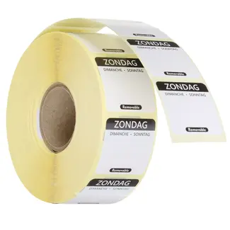 HENDI Herbruikbare voedselveiligheid dagstickers zondag zwart 25x25 mm met notitieruimte kleurgecodeerd 1000 per rol
