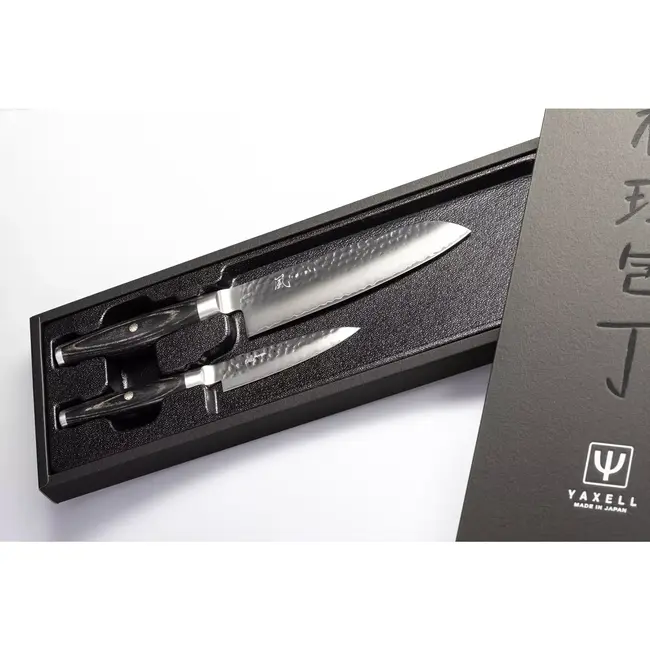 Yaxell KETU – 2-delige Messenset – Santokumes 16,5 cm & Schilmes 10 cm – SG2 Staal – Tsuchime Finish