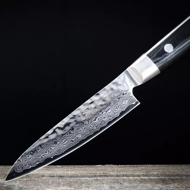 Yaxell Zen Universeelmes 12 cm – 37 Lagen Damaststaal – Canvas-Micarta Heft