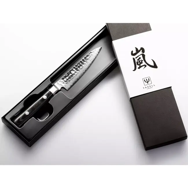 Yaxell Zen Universeelmes 12 cm – 37 Lagen Damaststaal – Canvas-Micarta Heft