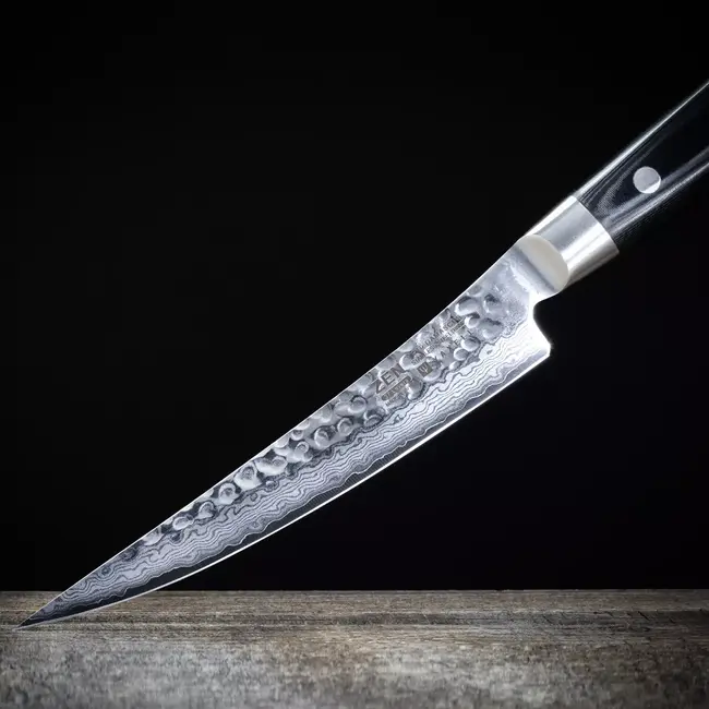 Yaxell Zen Uitbeenmes Gebogen 15 cm – 37 Lagen Damaststaal – Canvas-Micarta Heft