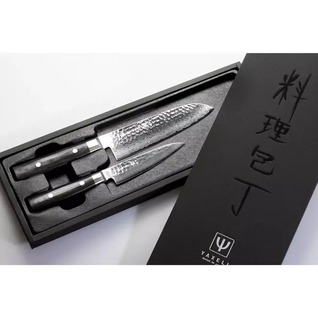 Yaxell Zen Messenset – 2-delig – Santokumes 16,5 cm en Universeel mes 12 cm – 37 Lagen Damaststaal – Canvas-Micarta Heft