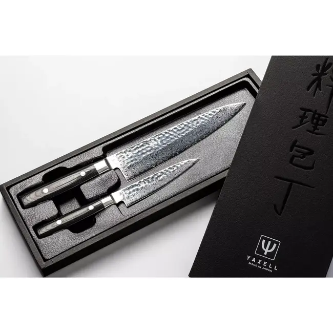 Yaxell Zen Messenset – 2-delig – Koksmes 20 cm en Universeelmes 12 cm – 37 Lagen Damaststaal – Canvas-Micarta Heft