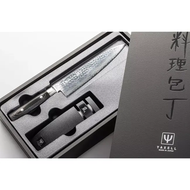 Yaxell Zen Geschenkset – 2-delig – Waterslijper en Koksmes 20 cm – 37 Lagen Damaststaal – Canvas-Micarta Heft