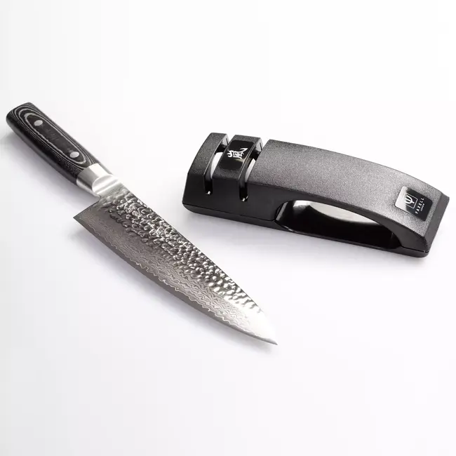 Yaxell Zen Geschenkset – 2-delig – Waterslijper en Koksmes 20 cm – 37 Lagen Damaststaal – Canvas-Micarta Heft