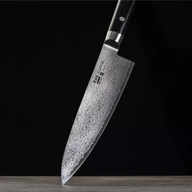 Yaxell Ran Koksmes 20 cm – 69 Lagen Damaststaal – VG10 Staal – 61 HRC – Canvas-Micarta Heft