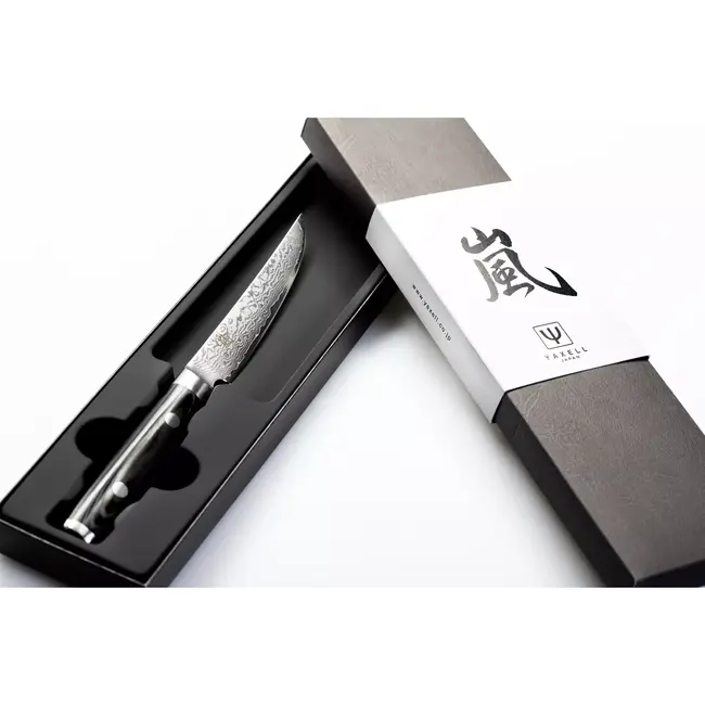 Yaxell Ran Steakmes 11 cm – 69 Lagen Damaststaal – VG10 Staal – 61 HRC – Canvas-Micarta Heft