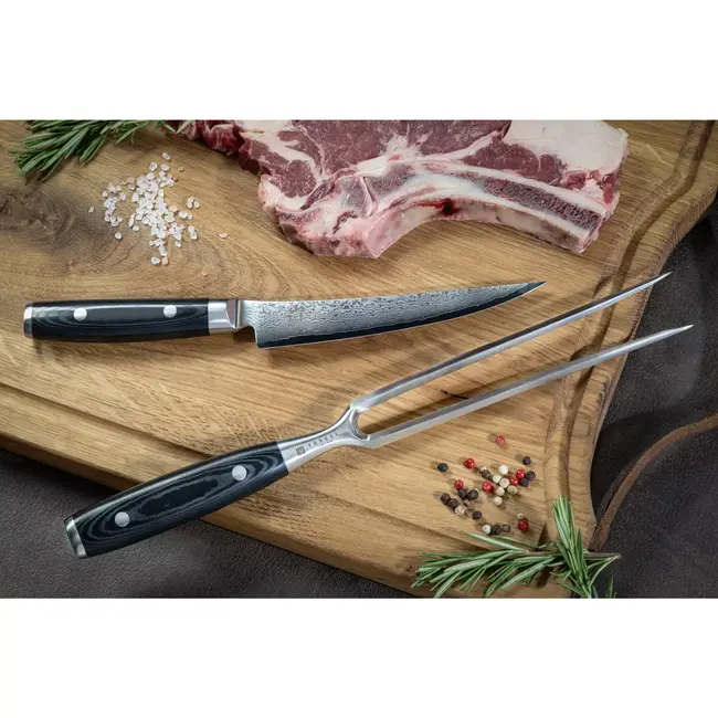 Yaxell Ran Vleesvork 16 cm – 69 Lagen Damaststaal – VG10 Staal – 61 HRC – Canvas-Micarta Heft