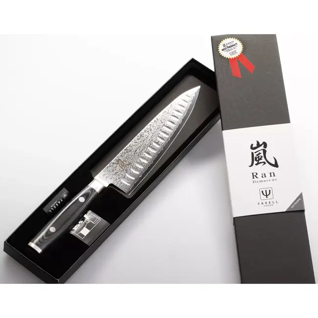 Yaxell Ran Koksmes met Kuiltjes 20 cm – 69 Lagen Damaststaal – VG10 Staal – 61 HRC – Canvas-Micarta Heft