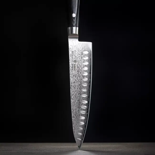 Yaxell Ran Koksmes met Kuiltjes 20 cm – 69 Lagen Damaststaal – VG10 Staal – 61 HRC – Canvas-Micarta Heft