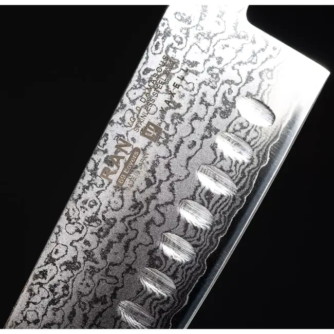 Yaxell Ran Koksmes met Kuiltjes 20 cm – 69 Lagen Damaststaal – VG10 Staal – 61 HRC – Canvas-Micarta Heft