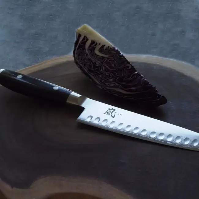 Yaxell Ran Koksmes met Kuiltjes 20 cm – 69 Lagen Damaststaal – VG10 Staal – 61 HRC – Canvas-Micarta Heft