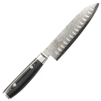 Yaxell Ran Santoku Koksmes 16,5cm met Kuiltjes – 69 Lagen Damaststaal – VG10 Staal – 61 HRC – Canvas-Micarta Heft