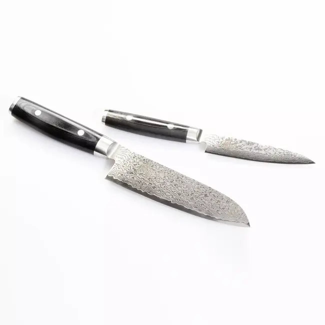 Yaxell Ran Messenset – Giftset – 2-delig – Santoku 16,5 cm & Universeelmes 12 cm – 69 Lagen Damaststaal – VG10 Staal – 61 HRC – Canvas-Micarta Heft
