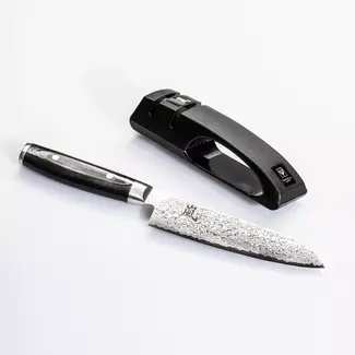 Yaxell Ran Messenset – Giftset – 2-delig – Santoku Mes 16,5 cm en Messenlijper – 69 Lagen Damaststaal – VG10 Staal – 61 HRC – Canvas-Micarta Heft