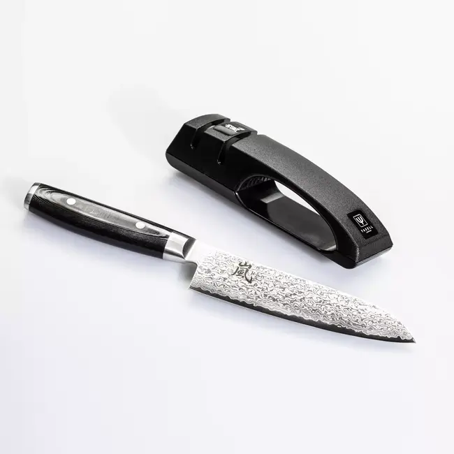 Yaxell Ran Messenset – Giftset – 2-delig – Santoku Mes 16,5 cm en Messenlijper – 69 Lagen Damaststaal – VG10 Staal – 61 HRC – Canvas-Micarta Heft