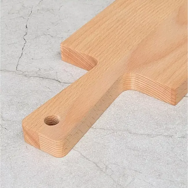 HOCHO Ivory snijplank van massief beukenhout met handgreep en ophangoog, geolied en hygiënisch, voor snijden en serveren, 395 x 130 x 20 mm
