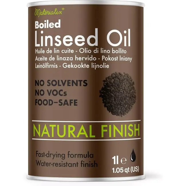 Materialix Gekookte lijnzaadolie – 1 liter – voedselveilig voor hout en steen met sneldrogende slijtvaste beschermende afwerking
