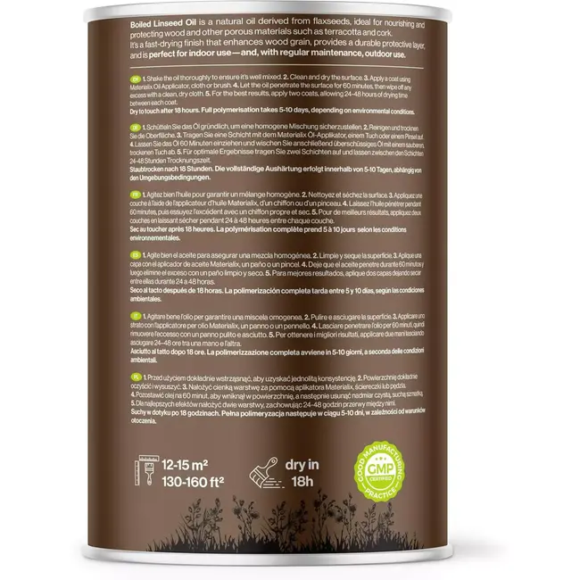 Materialix Gekookte lijnzaadolie – 1 liter – voedselveilig voor hout en steen met sneldrogende slijtvaste beschermende afwerking