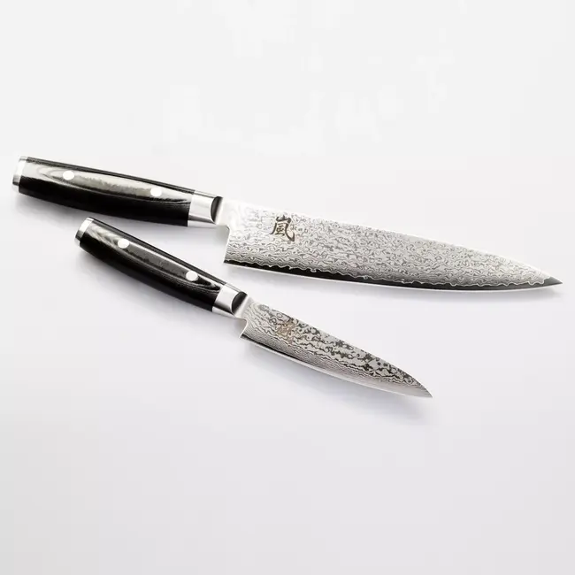 Yaxell Ran Messenset – Giftset – 3-delig – Messenslijper met Koksmes 20 cm en Universeelmes 12 cm – 69 Lagen Damaststaal – VG10 Staal – 61 HRC – Canvas-Micarta Heft