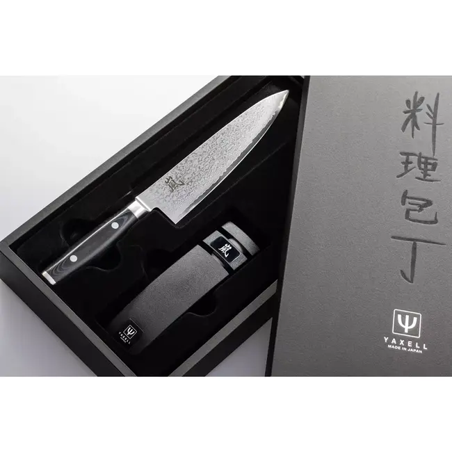 Yaxell Ran Messenset – Giftset – 2-delig – Messenslijper met Koksmes 20 cm – 69 Lagen Damaststaal – VG10 Staal – 61 HRC – Canvas-Micarta Heft