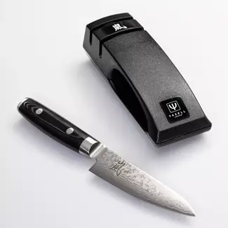 Yaxell Ran Messenset – Giftset – 2-delig – Messenslijper en Universeelmes 12 cm – 69 Lagen Damaststaal – VG10 Staal – 61 HRC – Canvas-Micarta Heft