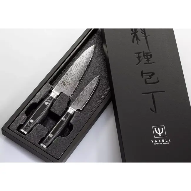 Yaxell Ran – 2-delige Messenset – Koksmes 15,5 cm & Schilmes 10 cm – 69 Lagen Damaststaal – VG10 – Micarta Heft