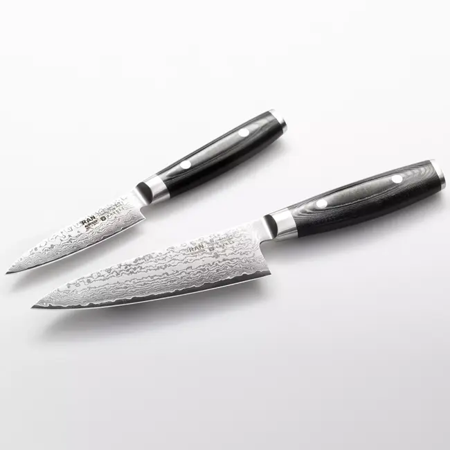 Yaxell Ran – 2-delige Messenset – Koksmes 15,5 cm & Schilmes 10 cm – 69 Lagen Damaststaal – VG10 – Micarta Heft