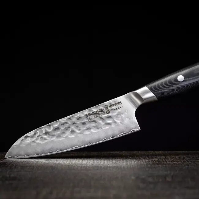Yaxell Tsuchimon Santoku Koksmes 12,5 cm – VG10 Staal – Gehamerd Lemmet – Micarta Heft