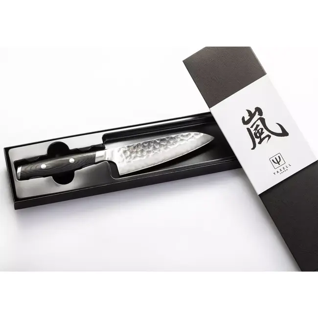 Yaxell Tsuchimon Santoku Koksmes 12,5 cm – VG10 Staal – Gehamerd Lemmet – Micarta Heft