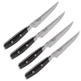 Yaxell Tsuchimon Steakmessenset – 4-delig – 3 Lagen Damaststaal – VG10 Staal – Canvas-Micarta Heft